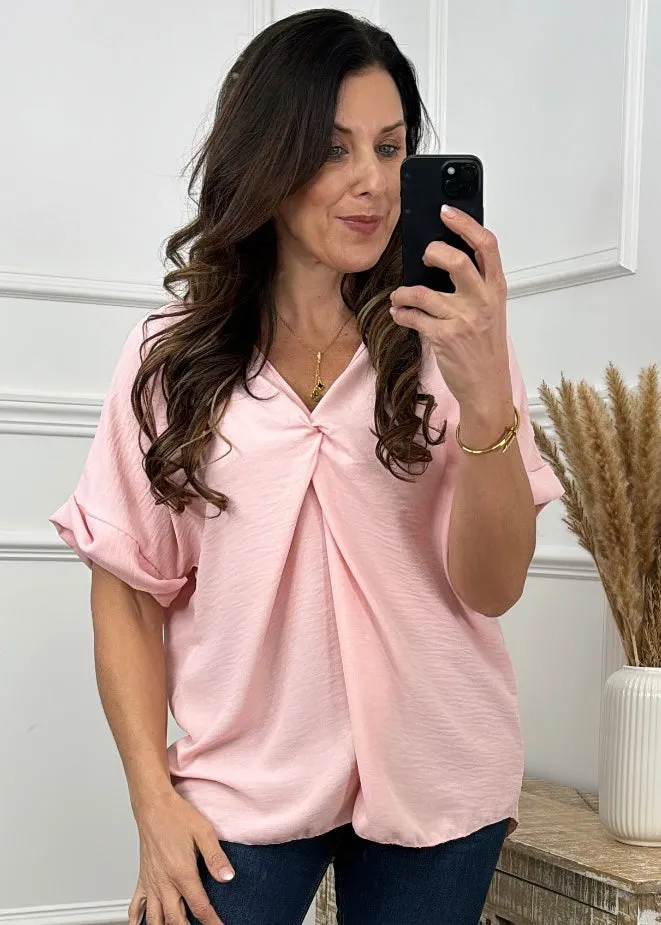 Orianna Baby Pink Twist Front Blouse