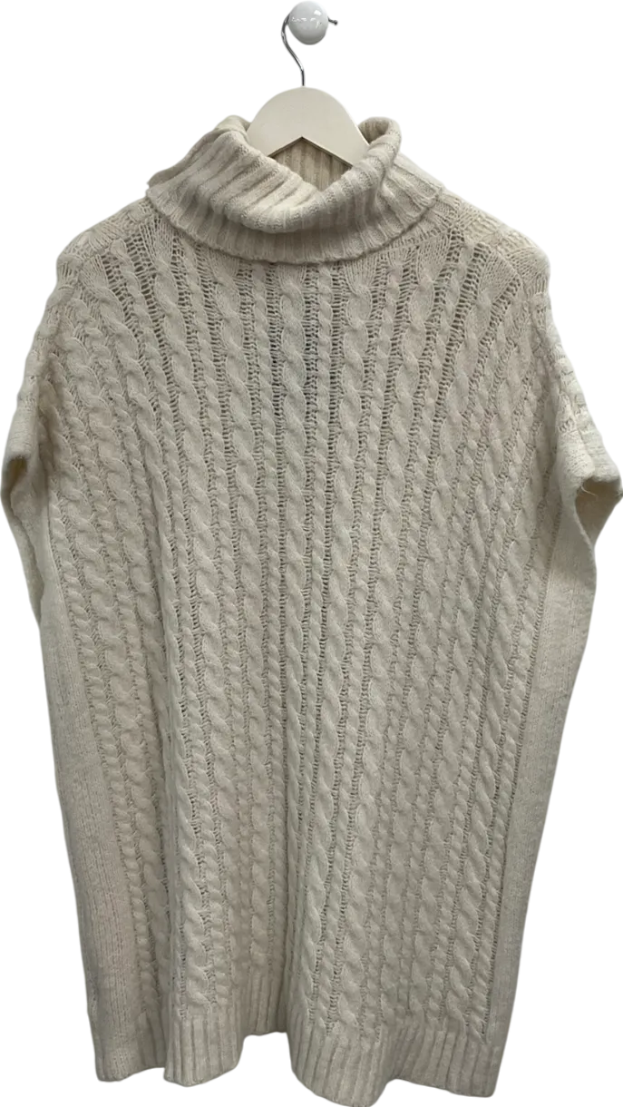 Outfitbook Cream Cableknit Longline Roll Neck Tunic UK S/M