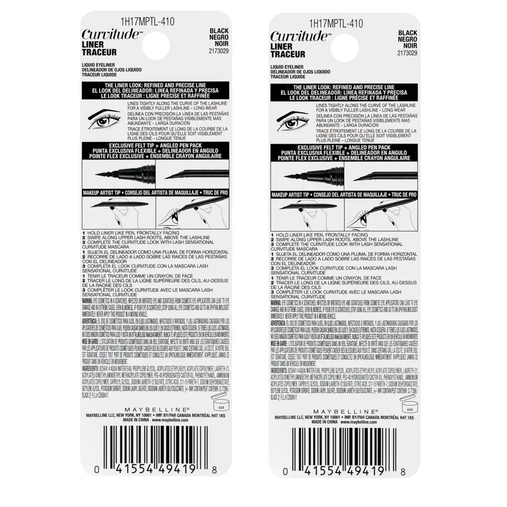 Pack of 2 Maybelline New York Curvitude Liquid Eyeliner, Black # 410