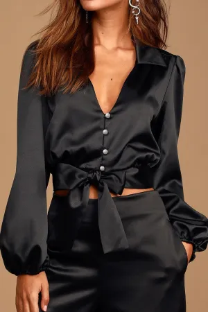 Pearl Party Black Crop Blouse