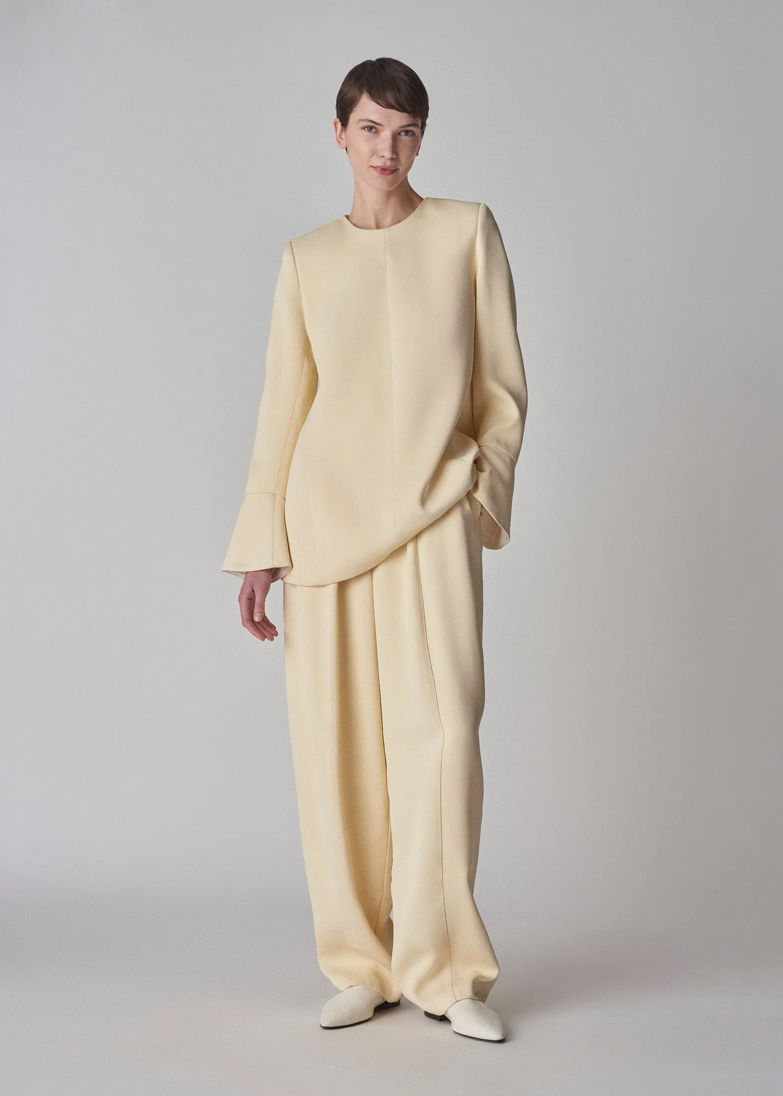 Peplum Sleeve Top in Satin Crepe - Butter