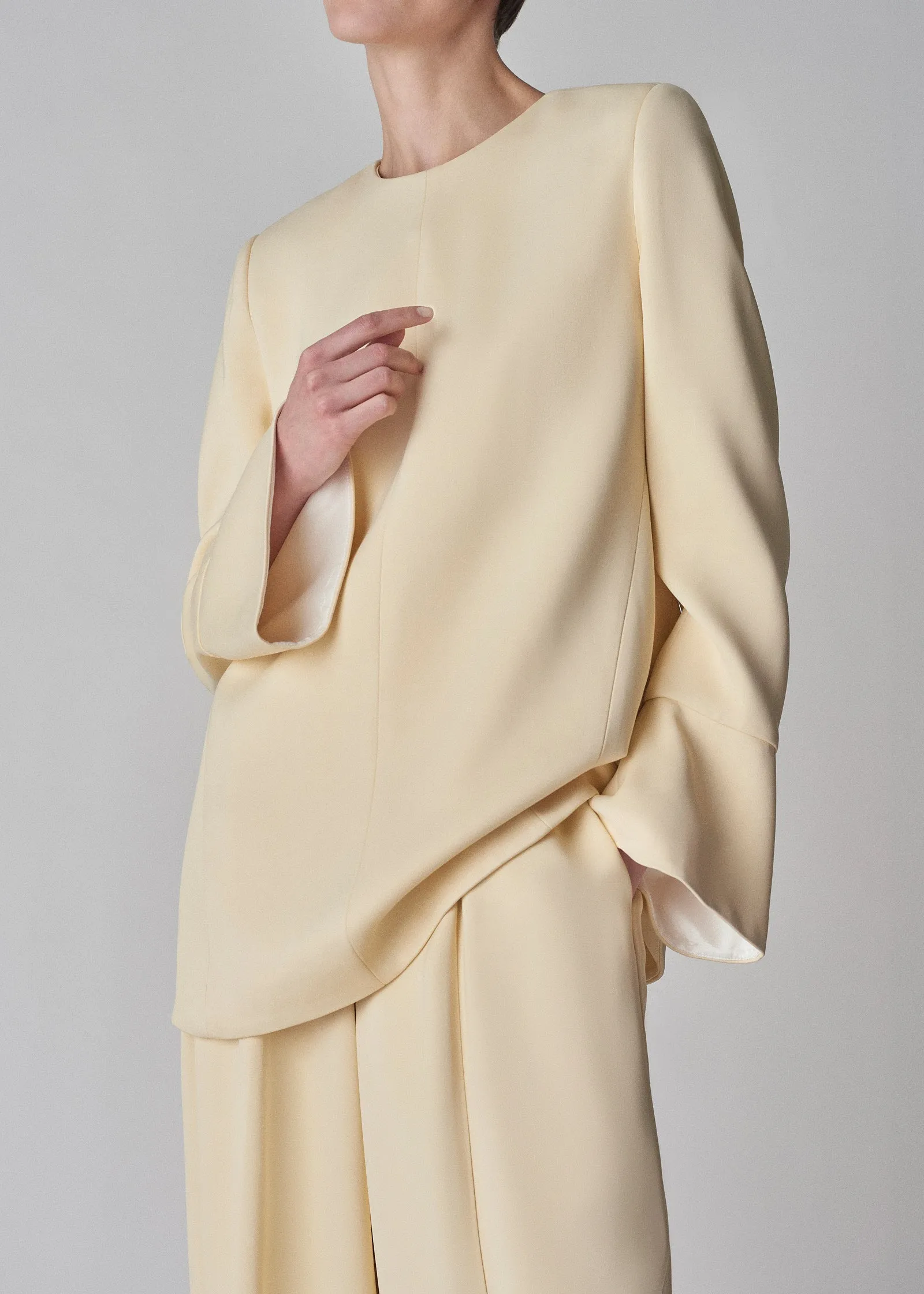 Peplum Sleeve Top in Satin Crepe - Butter