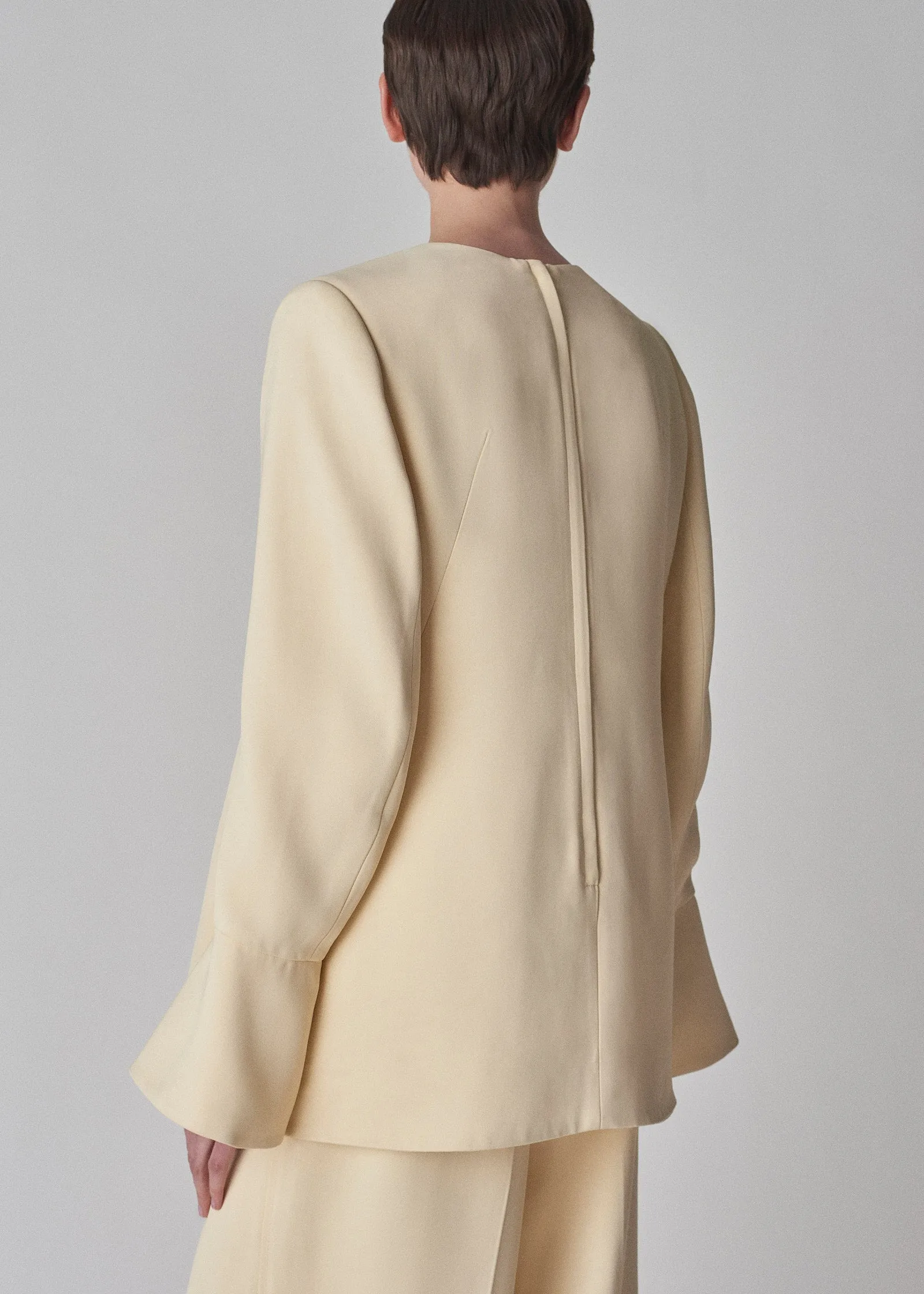 Peplum Sleeve Top in Satin Crepe - Butter