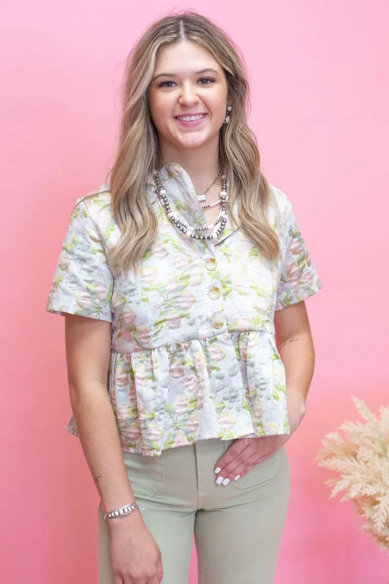 Pink Floral Peplum Top