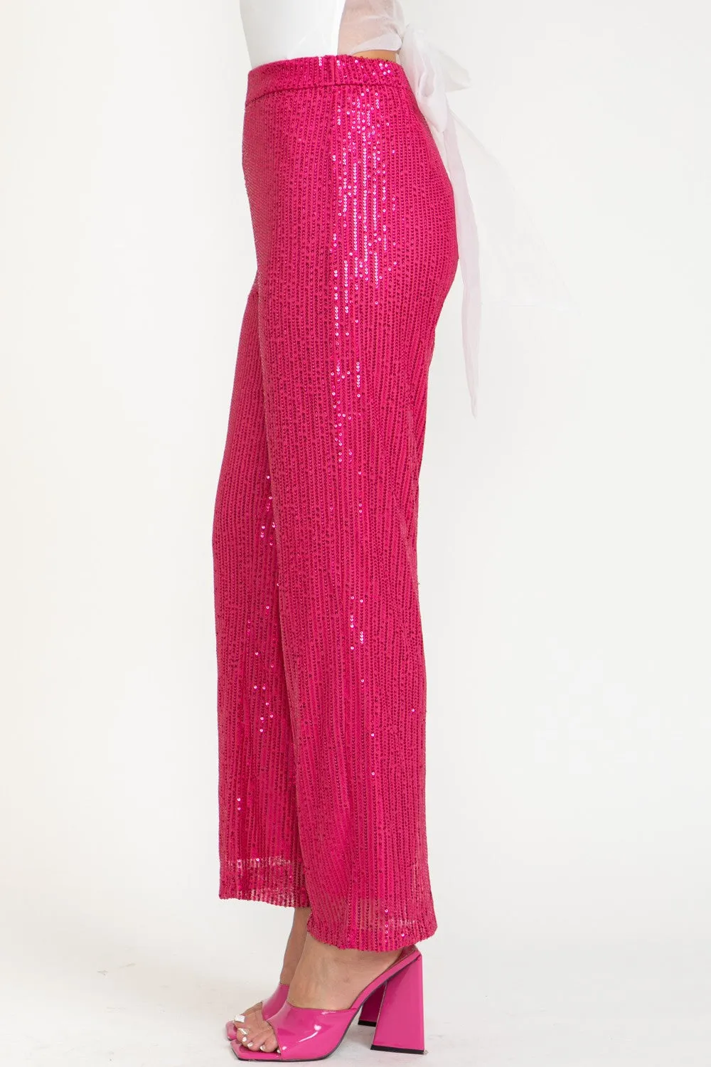 Pink High Waisted Sequin Pants