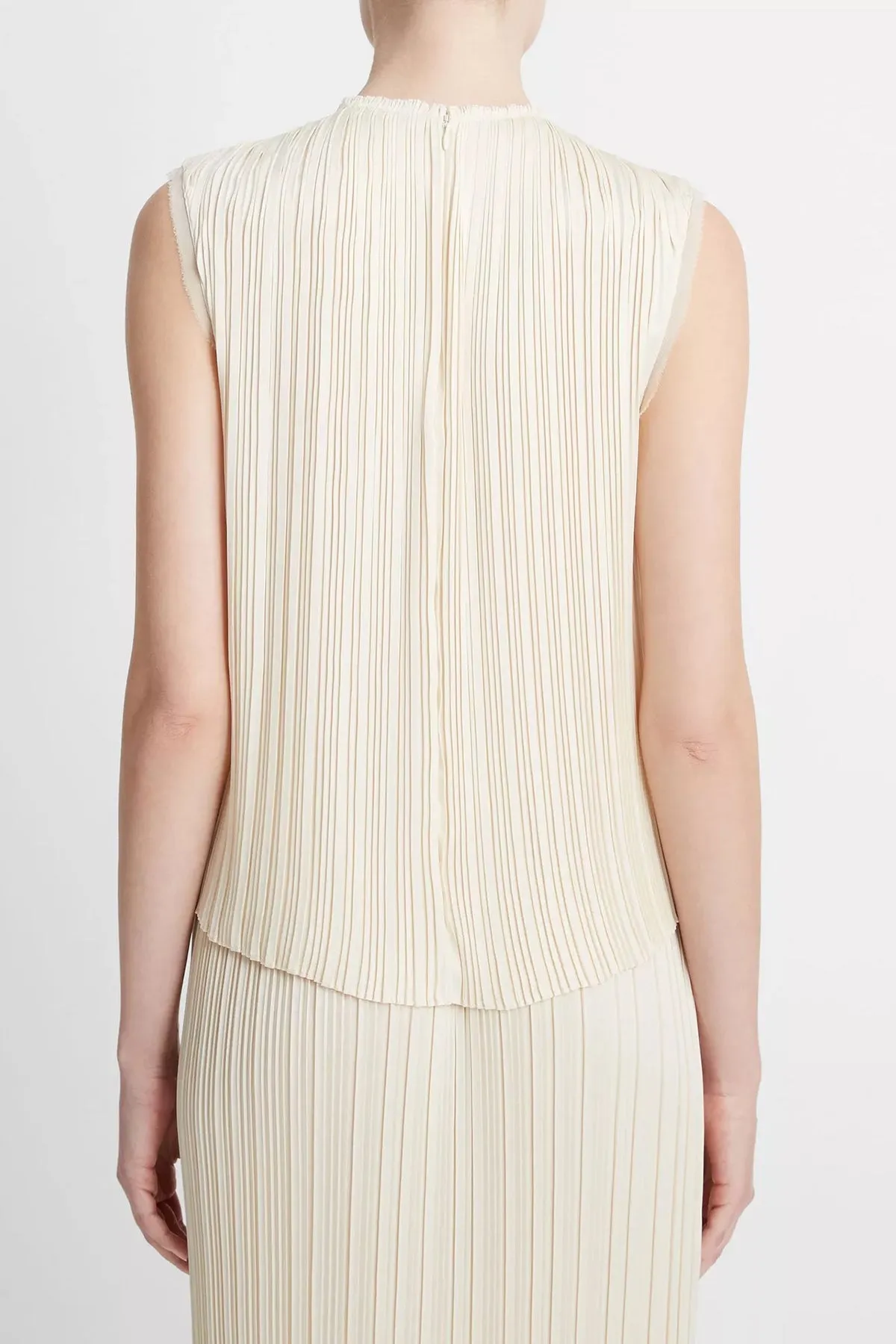 Pleated Satin Crew Neck Shell in Bell