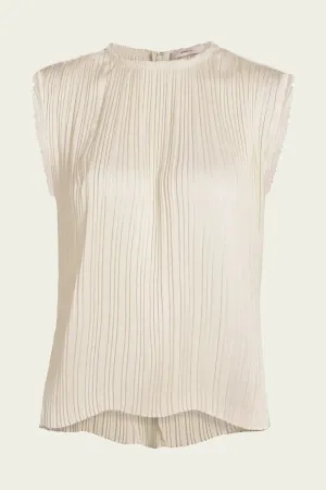 Pleated Satin Crew Neck Shell in Bell