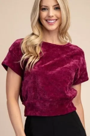 Plum Round Neck Texture Fabric Crop