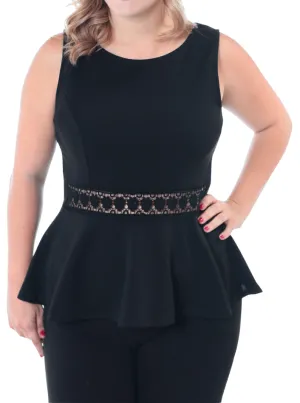 Plus Size Darling Crochet Peplum Black Top