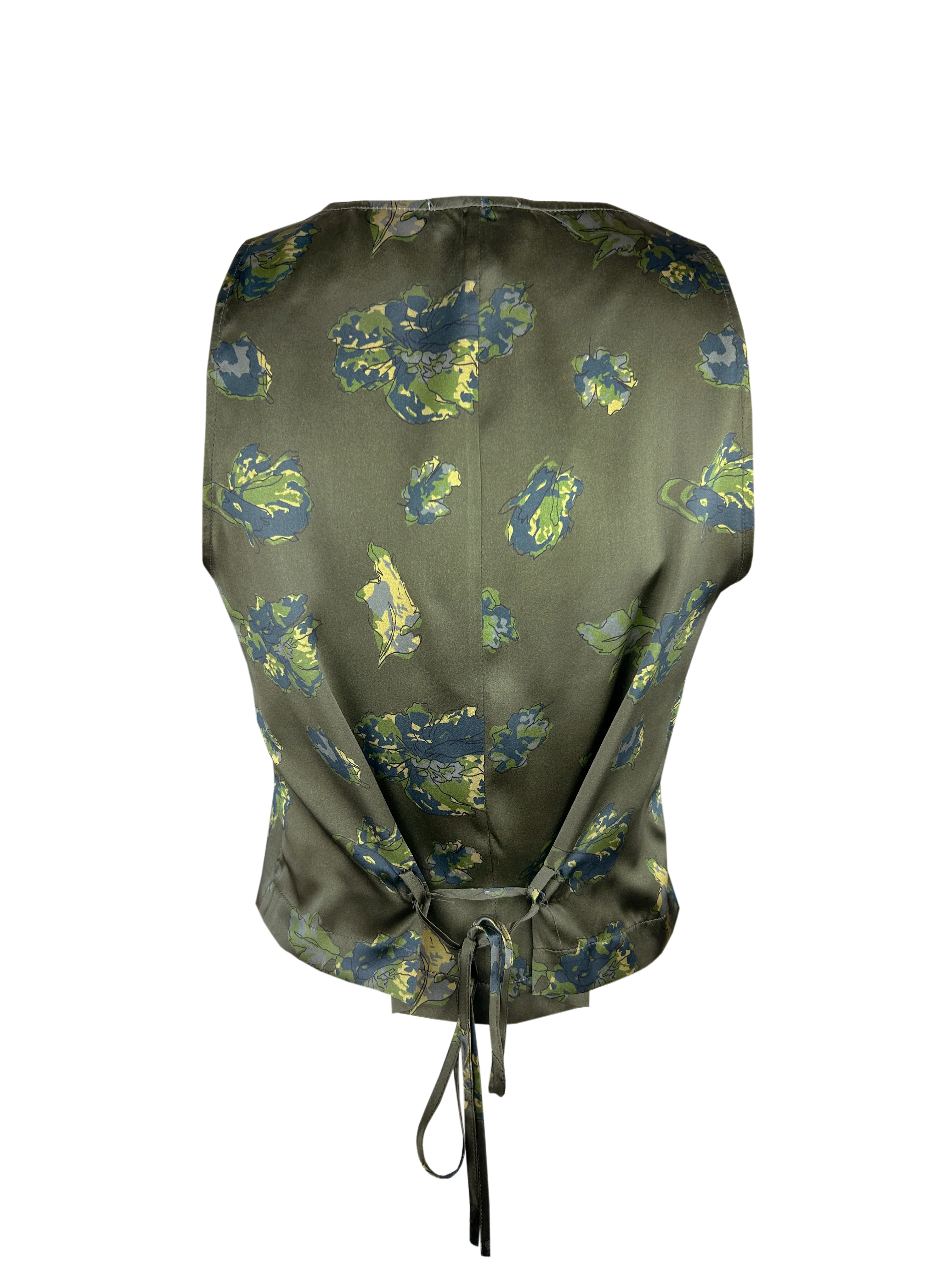 Printed Silk Vest - Moss Green Flora Garden Print
