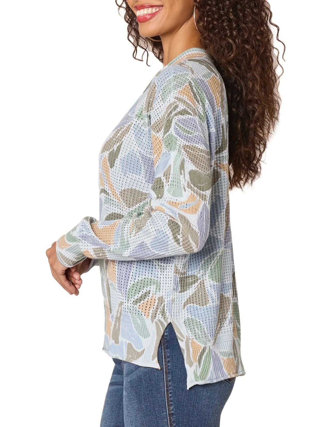 Printed Waffle Sweater - Blue