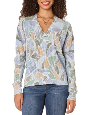 Printed Waffle Sweater - Blue