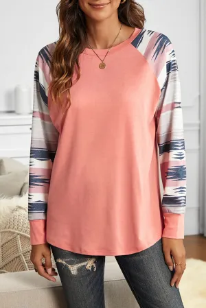 Raglan Long Sleeve Geometric Print Top