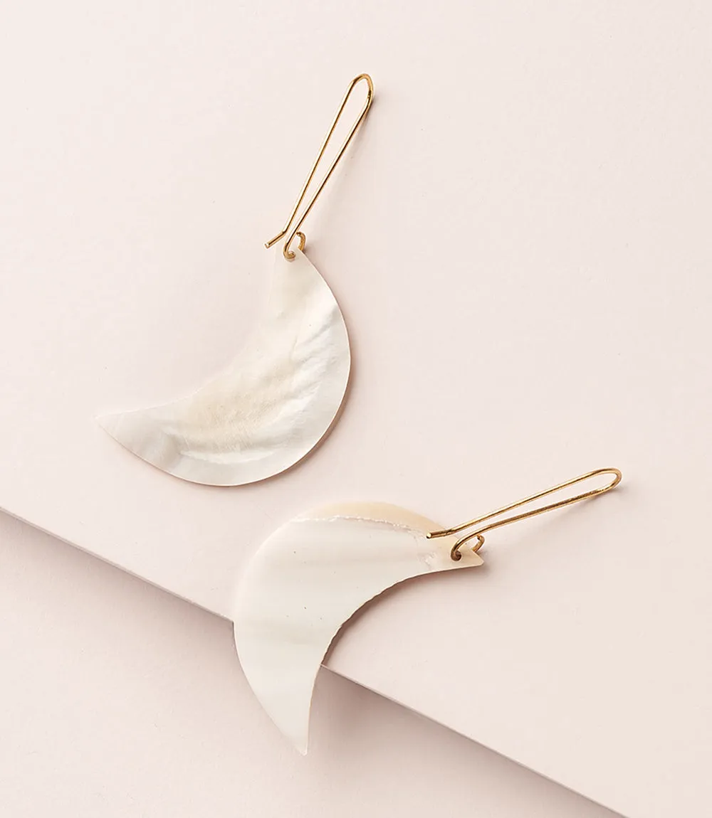 Rajani Crescent Moon Drop Earrings - Mother of Pearl by Matr Boomie