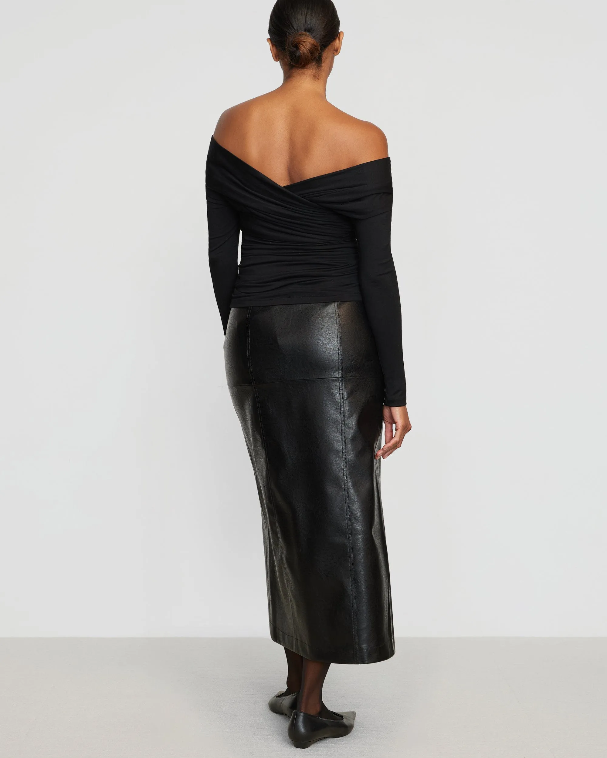 Rama Front-Vent Vegan Leather Skirt