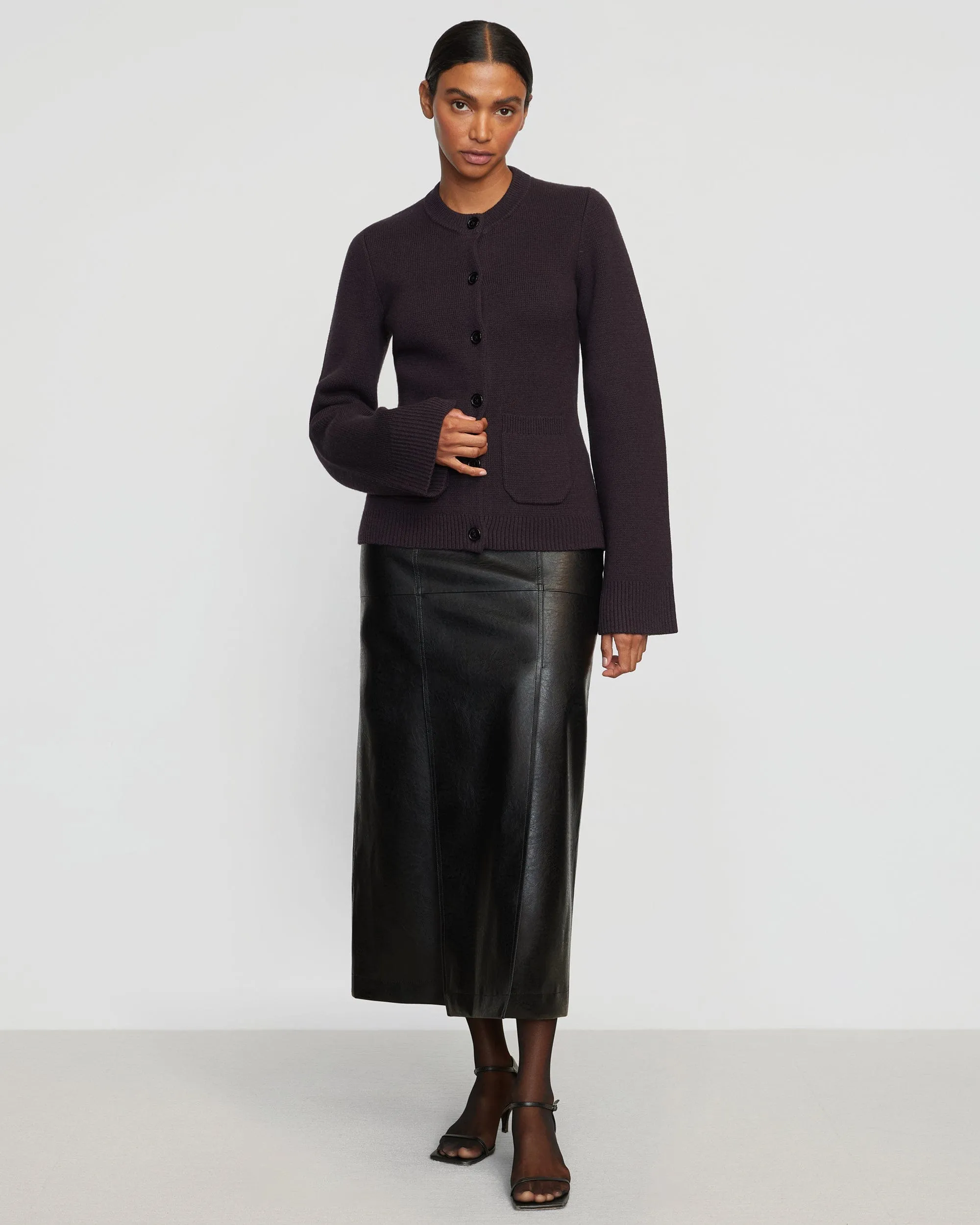 Rama Front-Vent Vegan Leather Skirt