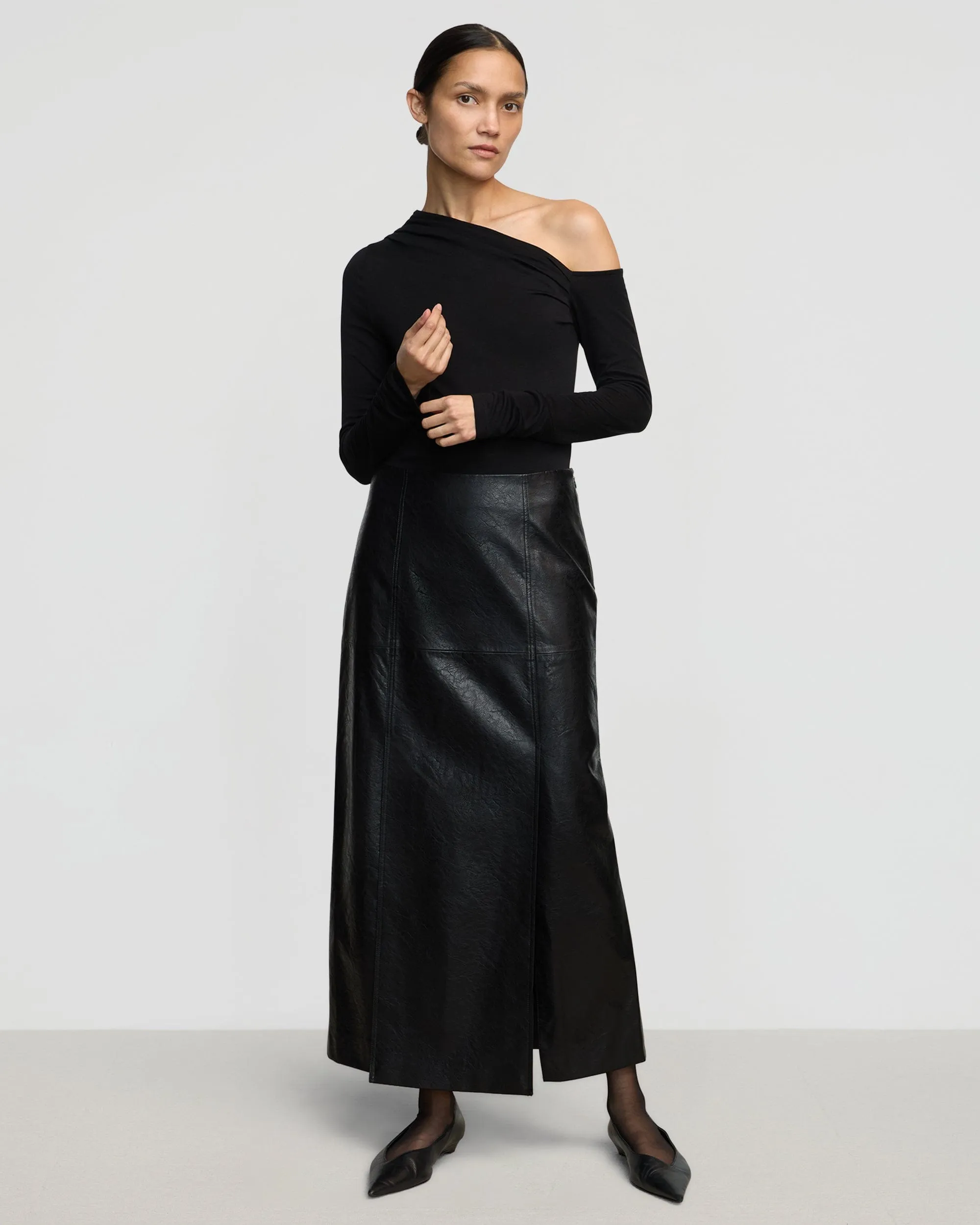 Rama Front-Vent Vegan Leather Skirt
