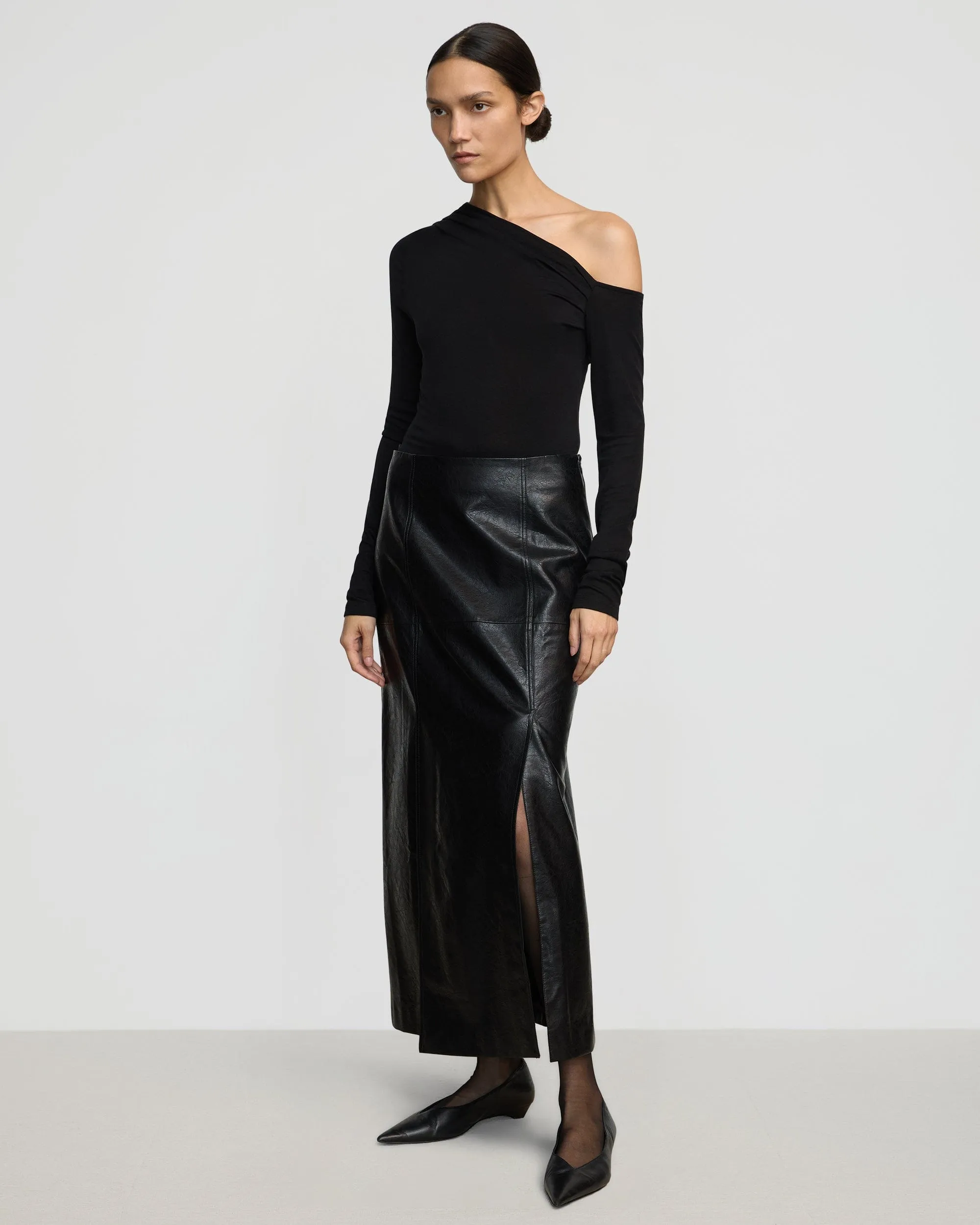Rama Front-Vent Vegan Leather Skirt
