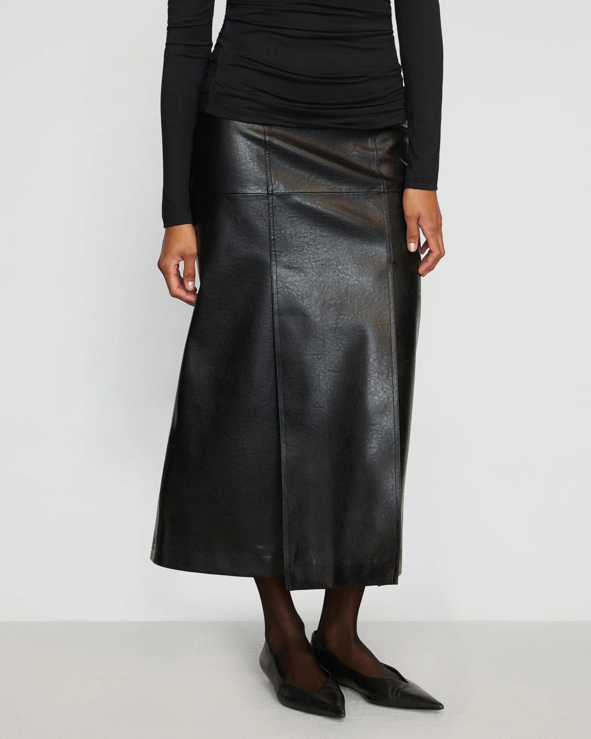 Rama Front-Vent Vegan Leather Skirt