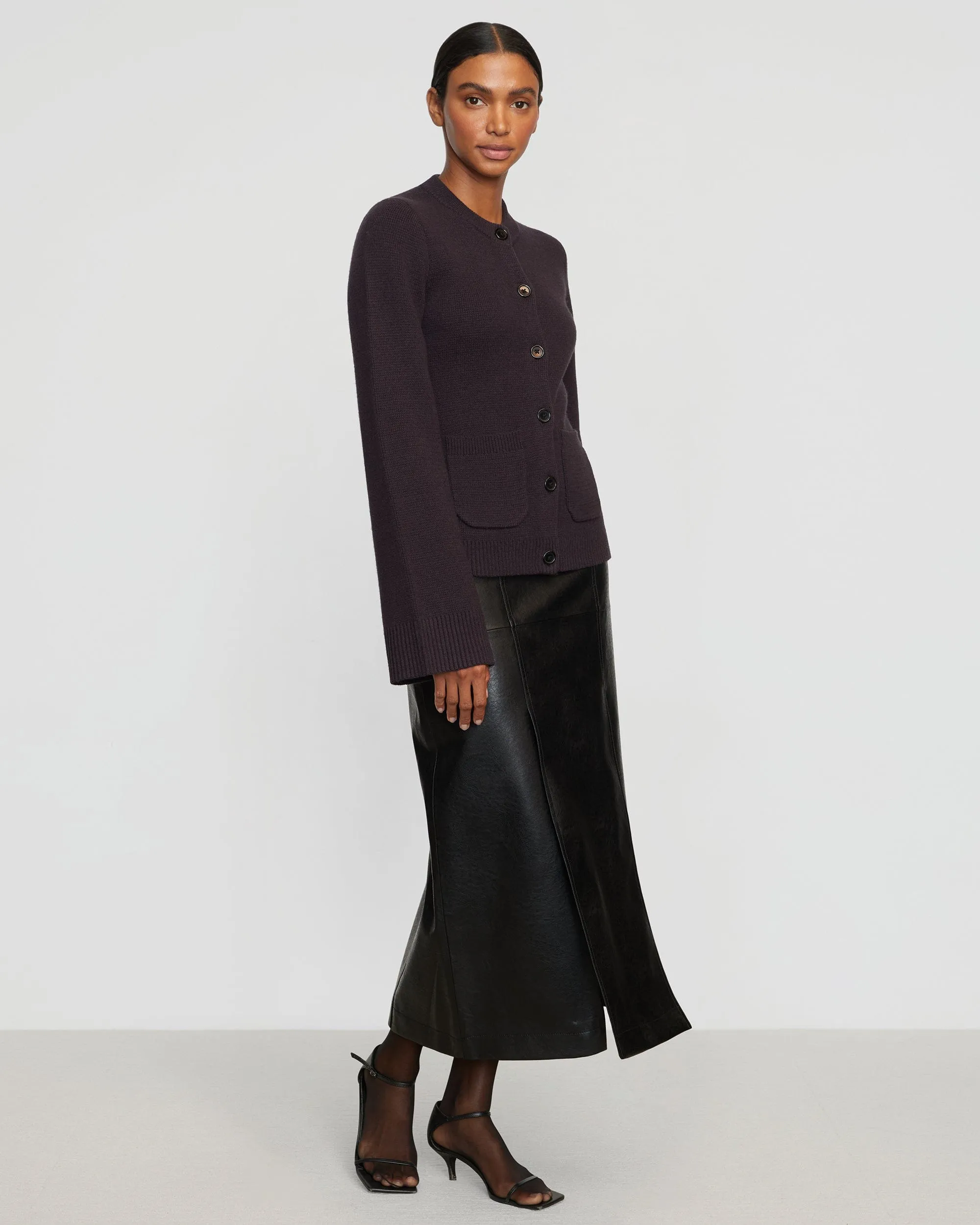 Rama Front-Vent Vegan Leather Skirt