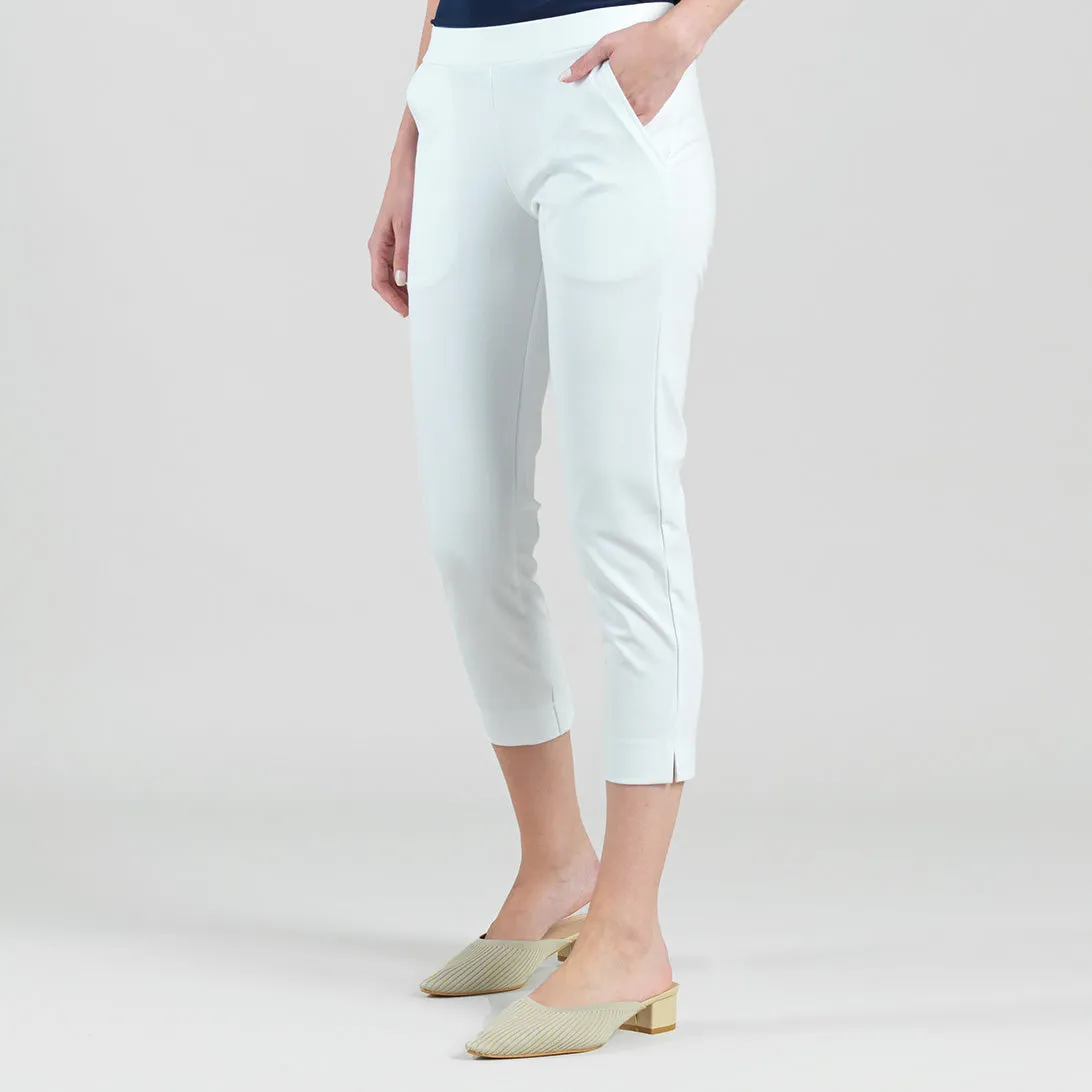 Rayon-Ponte Knit - Pull-On Pocket Capri - White