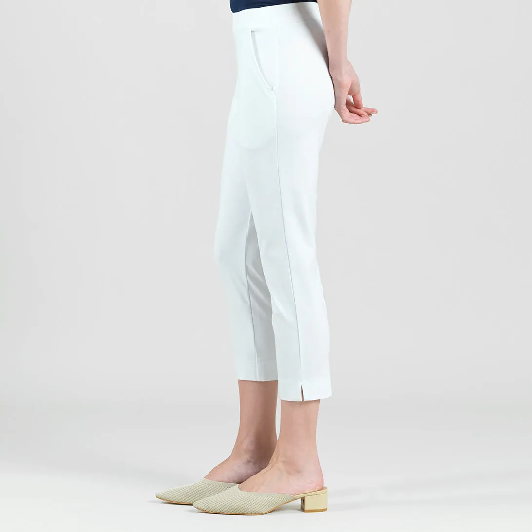Rayon-Ponte Knit - Pull-On Pocket Capri - White