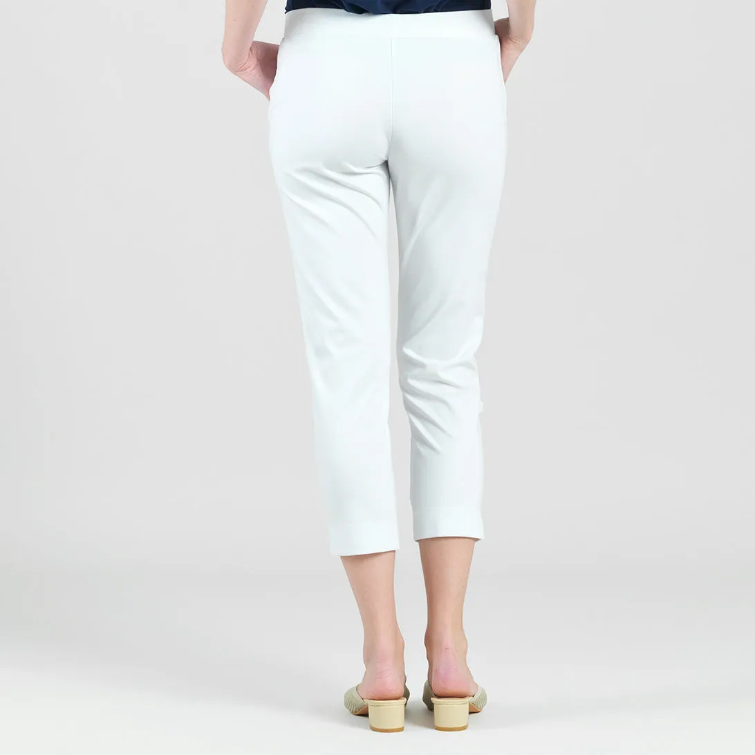 Rayon-Ponte Knit - Pull-On Pocket Capri - White