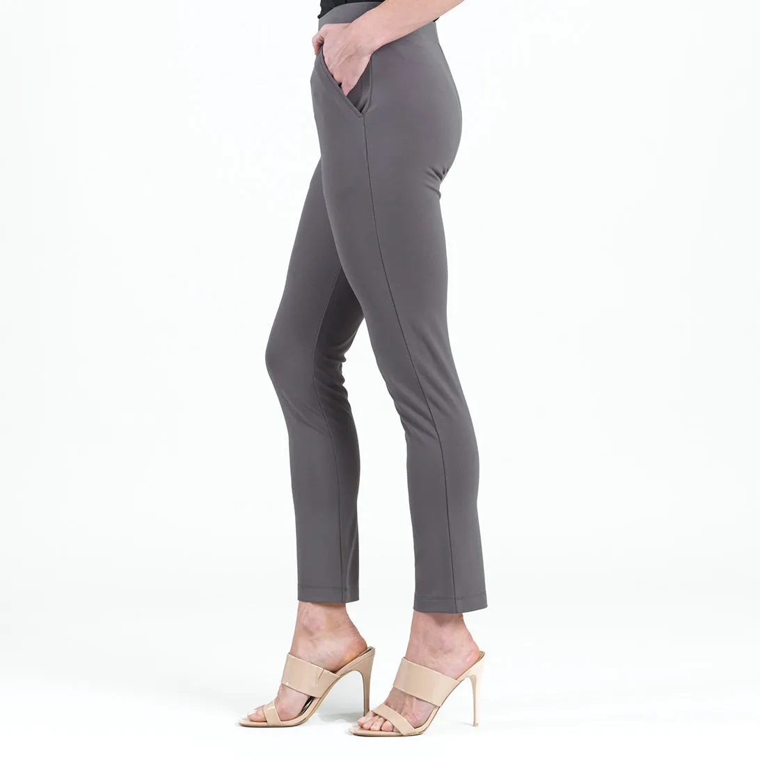 Rayon-Ponte Knit - Straight Leg Pocket Pant - Mocha