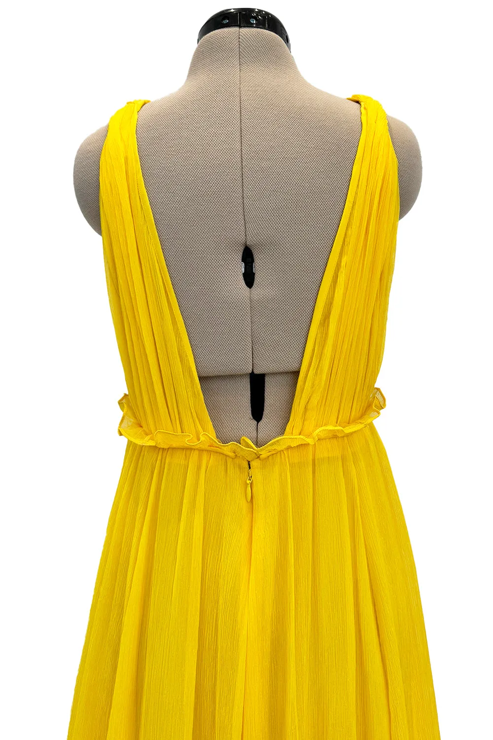 Resort 2018 Christian Dior by Maria Grazia Chiuri Runway Look 47 Plunge Yellow Silk Chiffon Dress Size 38