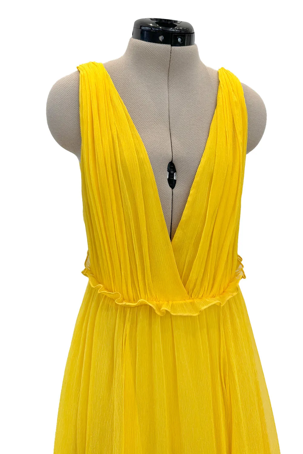 Resort 2018 Christian Dior by Maria Grazia Chiuri Runway Look 47 Plunge Yellow Silk Chiffon Dress Size 38