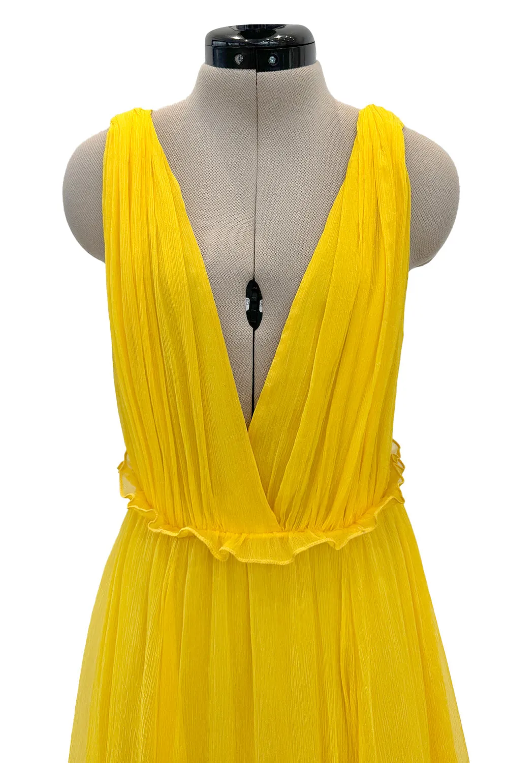 Resort 2018 Christian Dior by Maria Grazia Chiuri Runway Look 47 Plunge Yellow Silk Chiffon Dress Size 38
