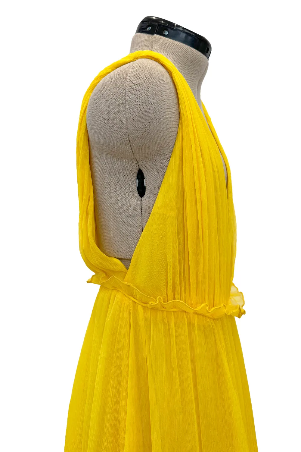 Resort 2018 Christian Dior by Maria Grazia Chiuri Runway Look 47 Plunge Yellow Silk Chiffon Dress Size 38