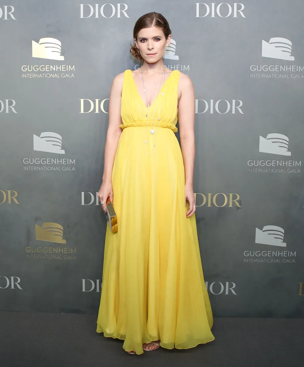 Resort 2018 Christian Dior by Maria Grazia Chiuri Runway Look 47 Plunge Yellow Silk Chiffon Dress Size 38