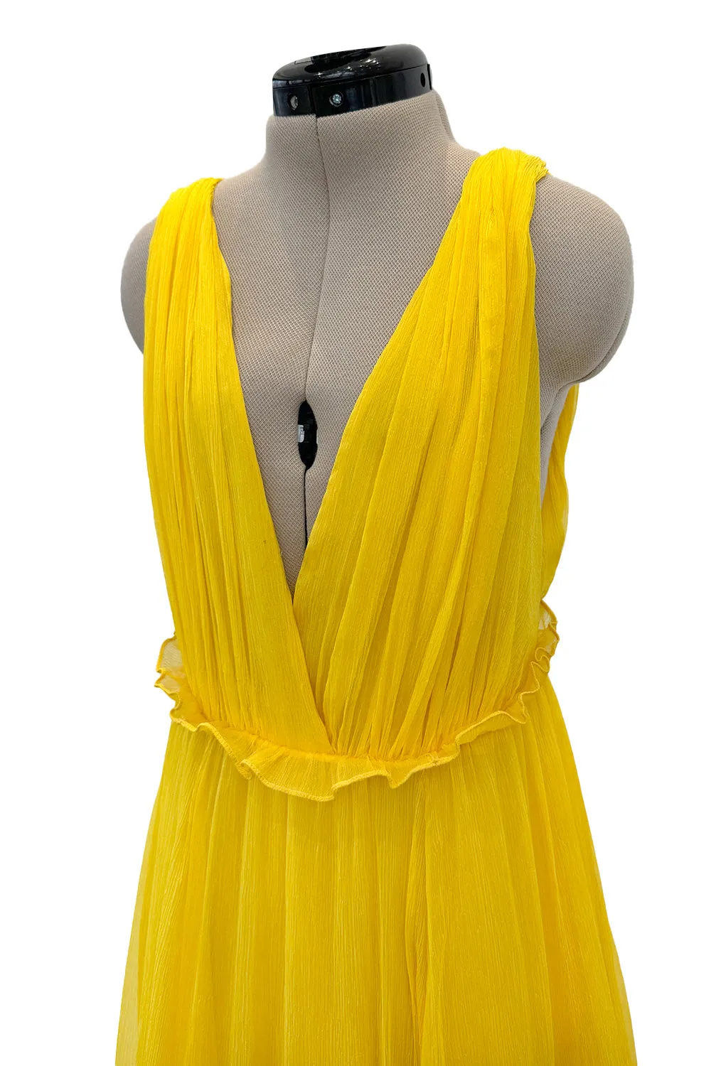 Resort 2018 Christian Dior by Maria Grazia Chiuri Runway Look 47 Plunge Yellow Silk Chiffon Dress Size 38