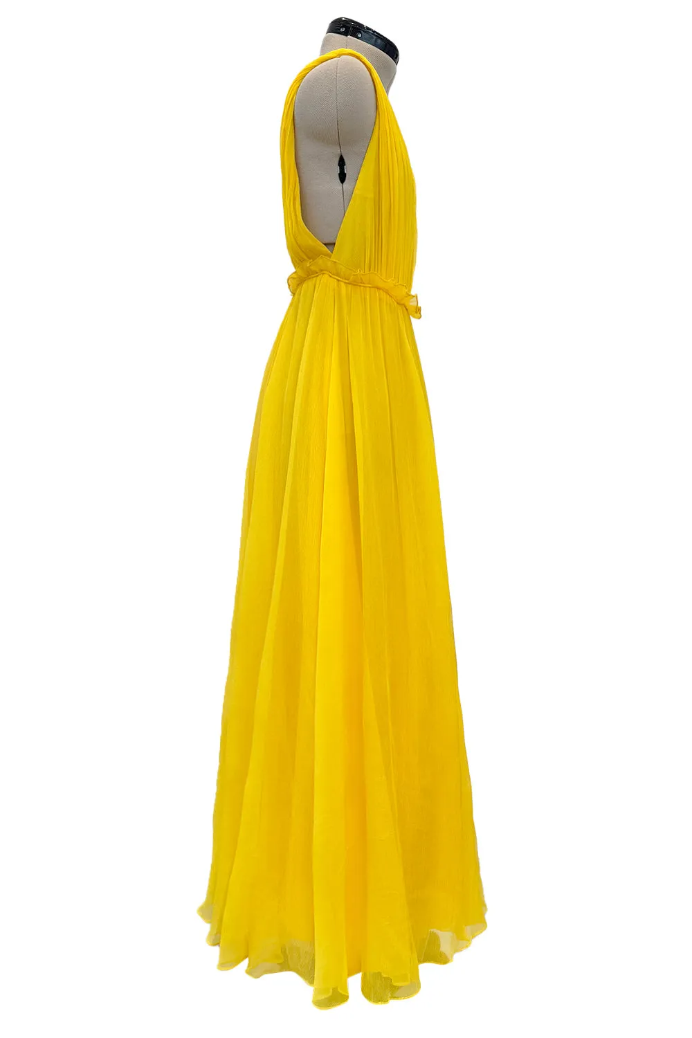 Resort 2018 Christian Dior by Maria Grazia Chiuri Runway Look 47 Plunge Yellow Silk Chiffon Dress Size 38