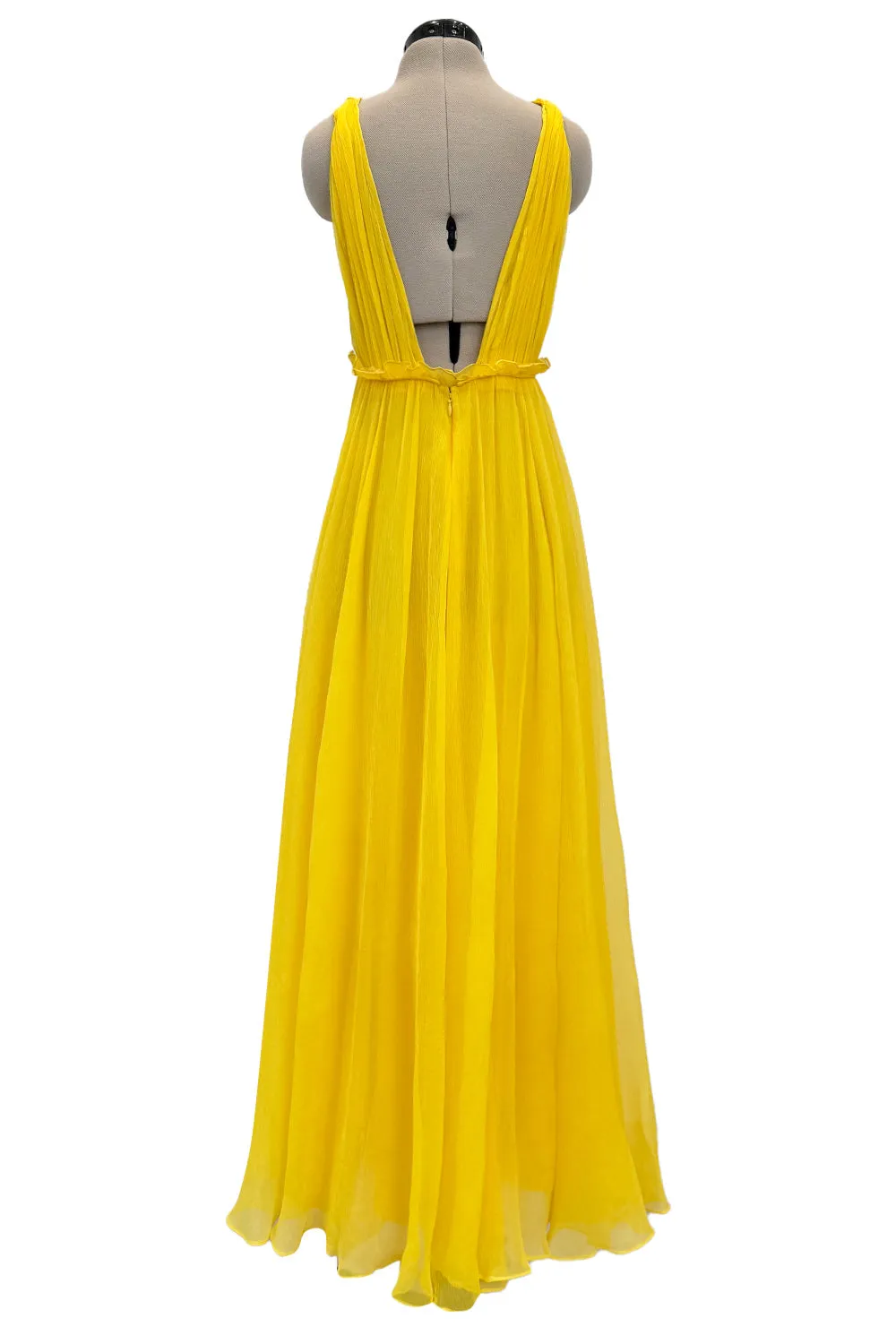 Resort 2018 Christian Dior by Maria Grazia Chiuri Runway Look 47 Plunge Yellow Silk Chiffon Dress Size 38