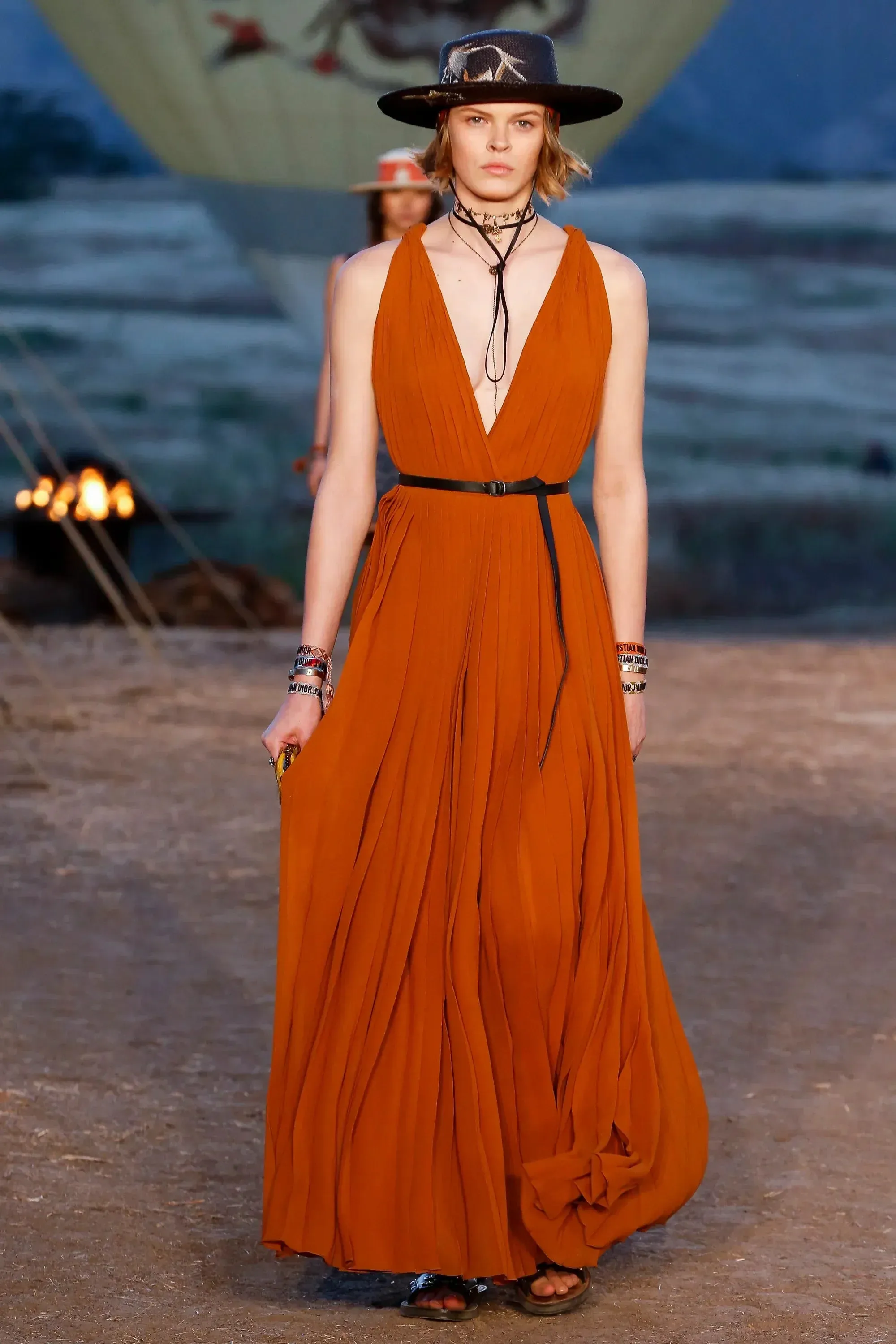 Resort 2018 Christian Dior by Maria Grazia Chiuri Runway Look 47 Plunge Yellow Silk Chiffon Dress Size 38
