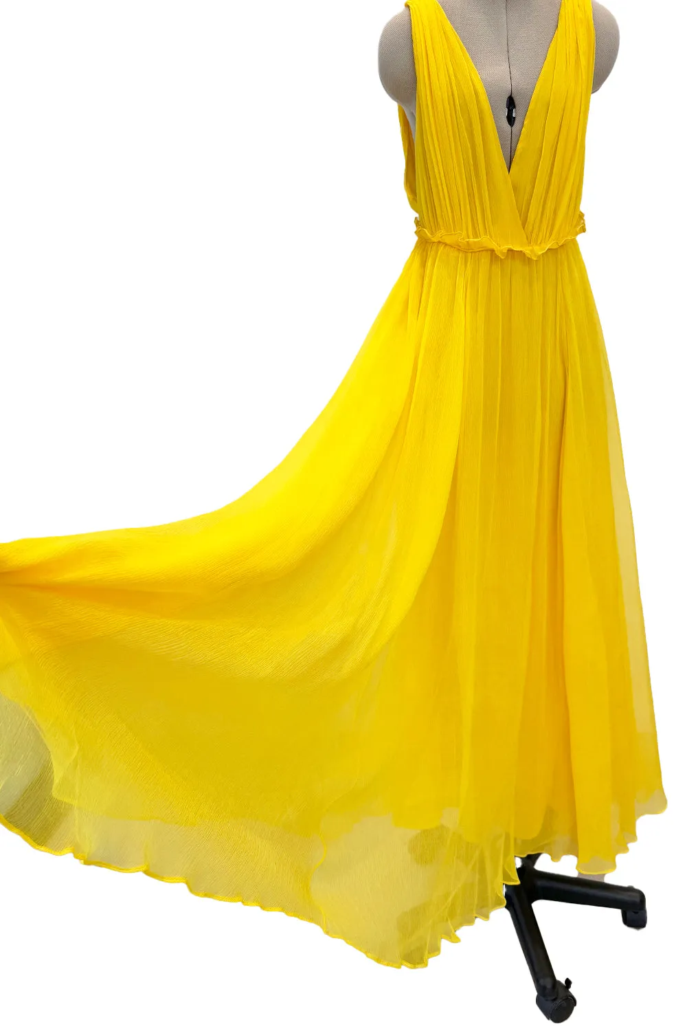 Resort 2018 Christian Dior by Maria Grazia Chiuri Runway Look 47 Plunge Yellow Silk Chiffon Dress Size 38