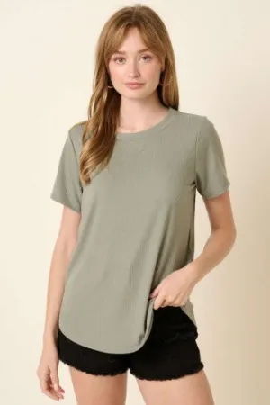 Rib Knit Round Neck Tee