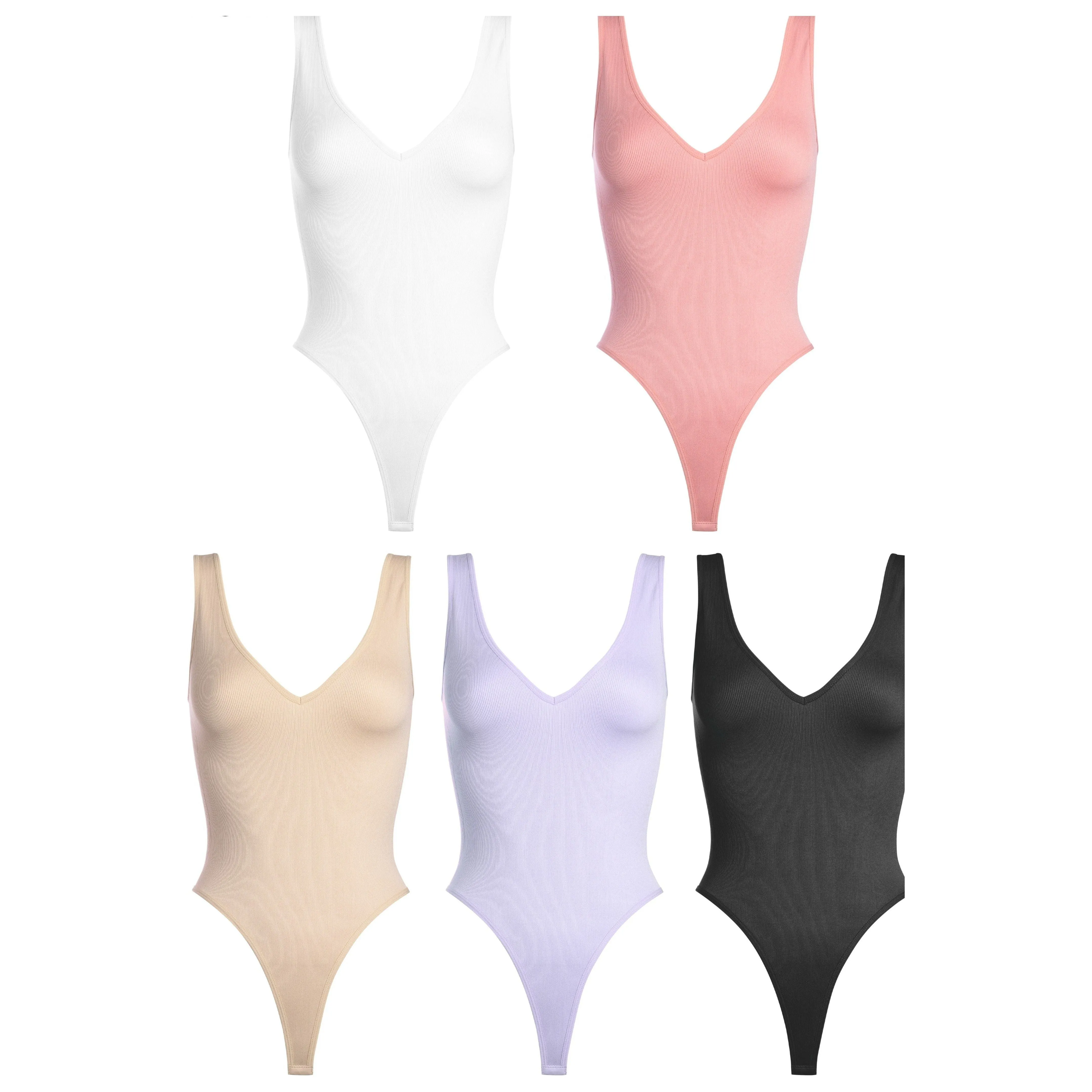Ribbed V Neck Bodysuit