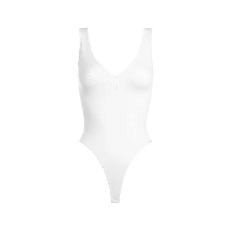 Ribbed V Neck Bodysuit