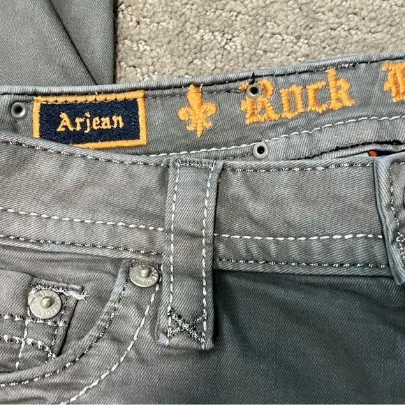 Rock Revival Gray Arjean 28 pants mid-rise skinny stretch GUC