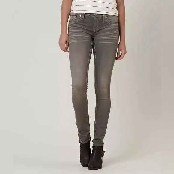 Rock Revival Gray Arjean 28 pants mid-rise skinny stretch GUC
