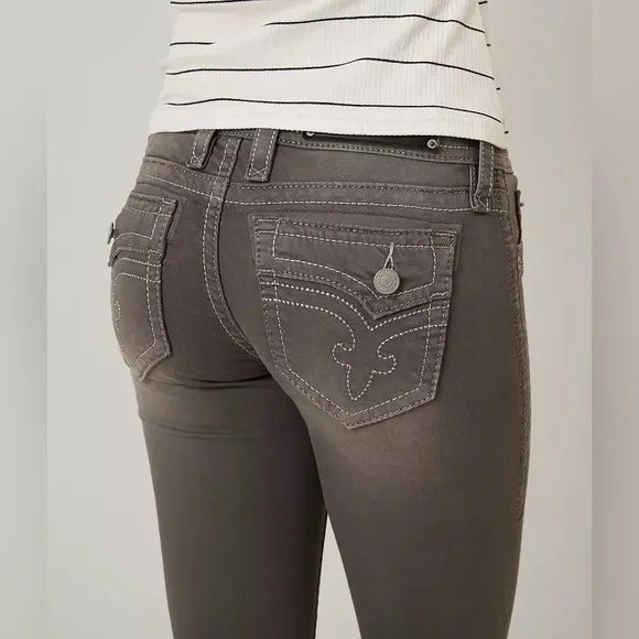 Rock Revival Gray Arjean 28 pants mid-rise skinny stretch GUC