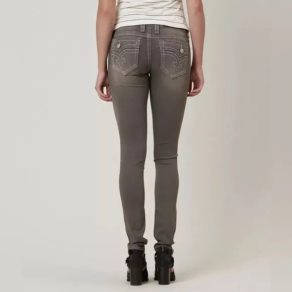 Rock Revival Gray Arjean 28 pants mid-rise skinny stretch GUC