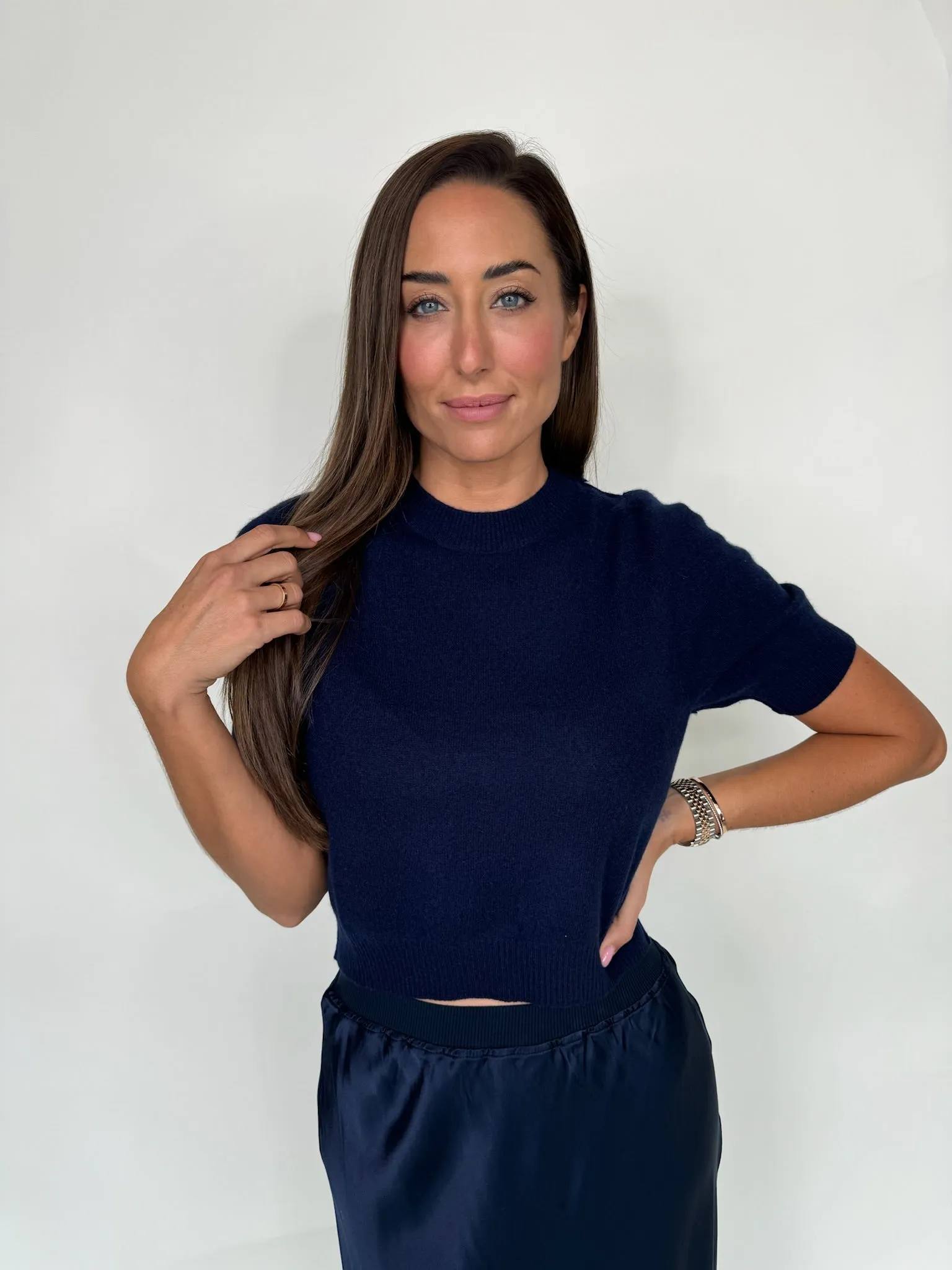 Rose and Crown Cashmere S/S Sweater Navy