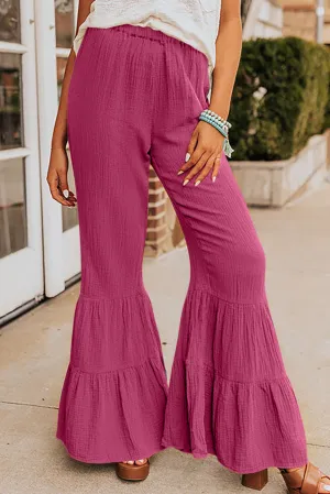 Rose Green Textured High Waist Ruffled Bell Bottom Pants