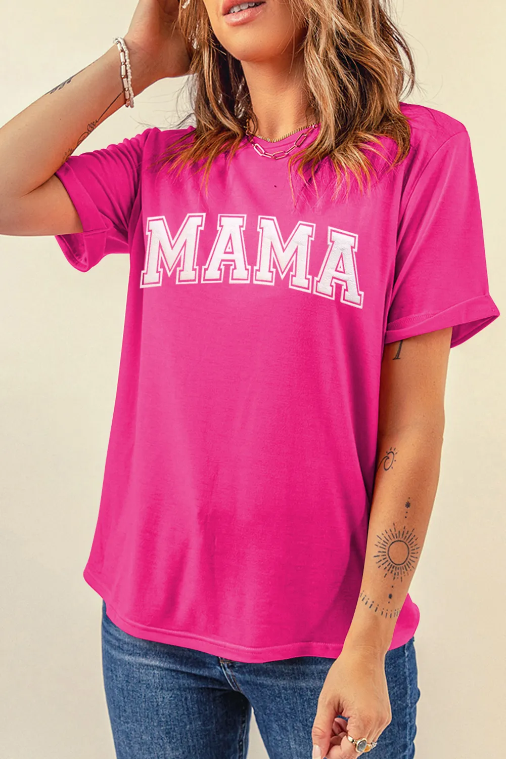 Rose Red MAMA Graphic Crew Neck Tee