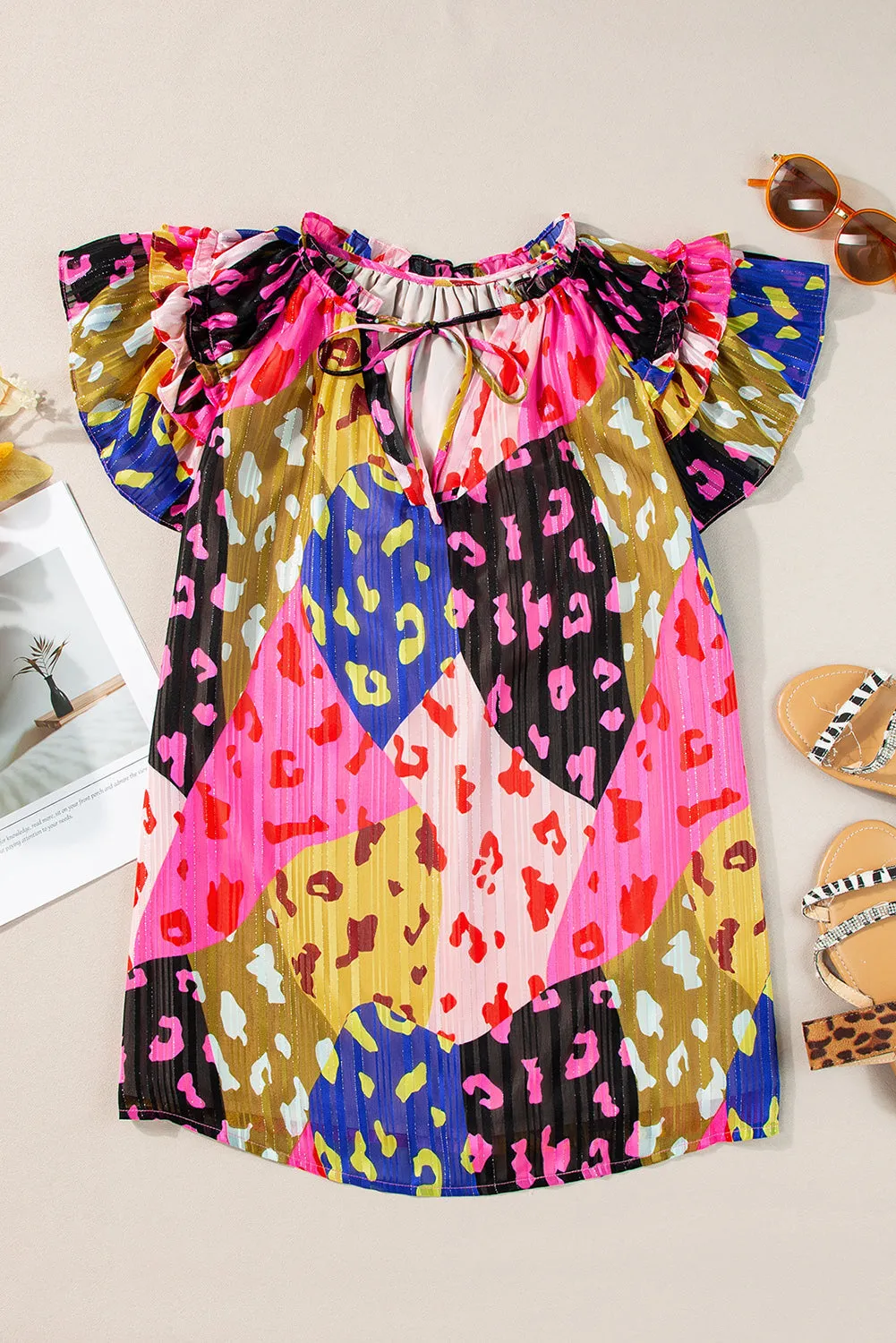 Rose V Neck Crinkled Blouse