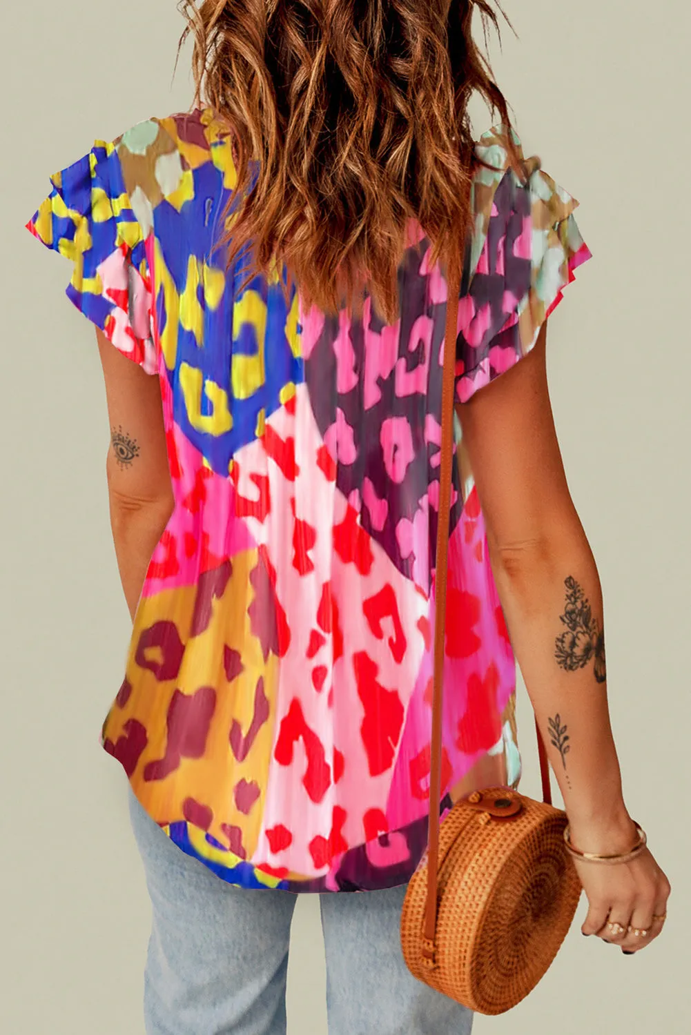 Rose V Neck Crinkled Blouse